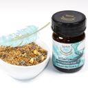 50ml Braunglas mit loser Räuchermischung in Schale.