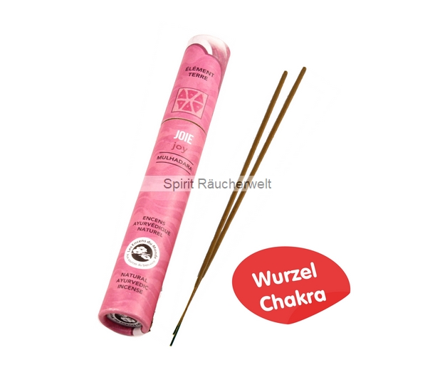 Freude - Wurzelchakra - ayurvedische Räucherstäbchen -  Aromandise 100% naturrein