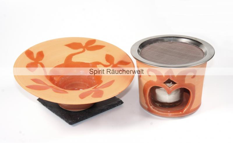 Räucherschale floral-rot getöpfert - D17x7cm