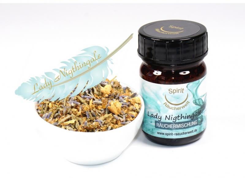 50ml Braunglas mit loser Räuchermischung in Schale.