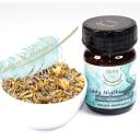 50ml Braunglas mit loser Räuchermischung in Schale.