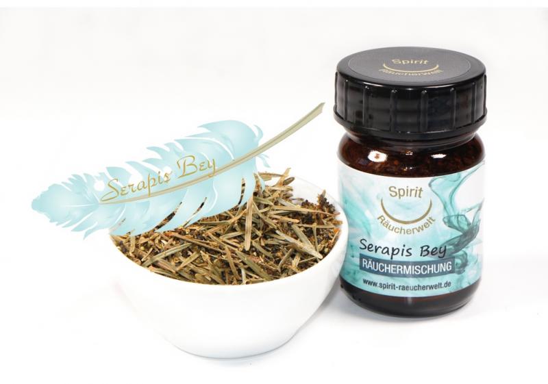 50ml Braunglas mit loser Räuchermischung in Schale.