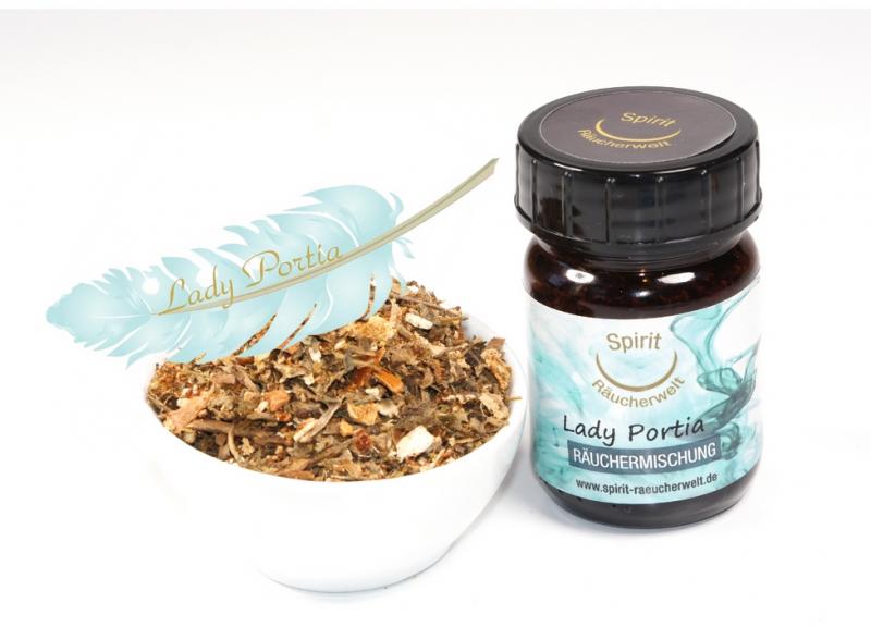 50ml Braunglas mit loser Räuchermischung in Schale.