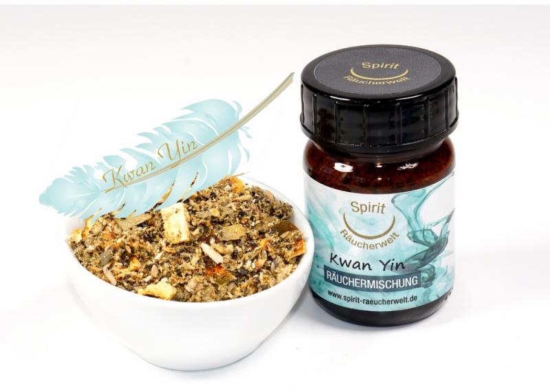 50ml Braunglas mit loser Räuchermischung in Schale.