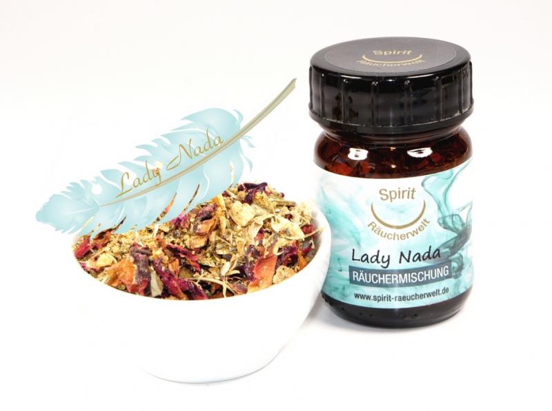 50ml Braunglas mit loser Räuchermischung in Schale.