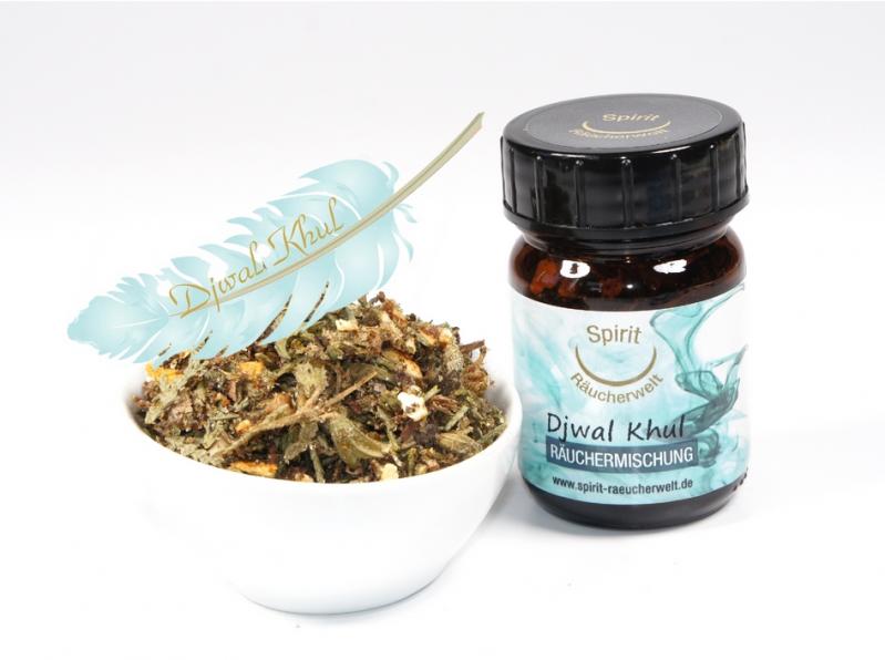 50ml Braunglas mit Räuchermischung in Schale.