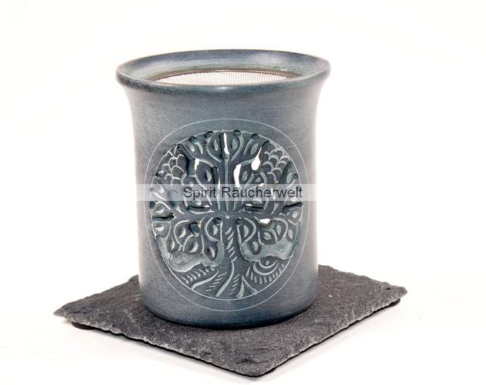Baum des Lebens - Räucherstövchen Speckstein grau glockig mit Sieb