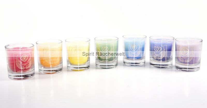 7er-Set Erzengel u. Chakra Kerzen - Duftkerzen im Glas