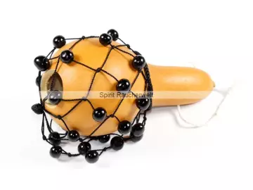 Kürbisrassel mit Netz - schamanische Rassel aus Peru - D8x15cm