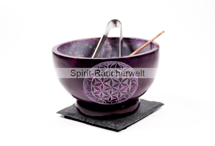 Blume des Lebens Räucherschale lila | Speckstein D13x7,5cm